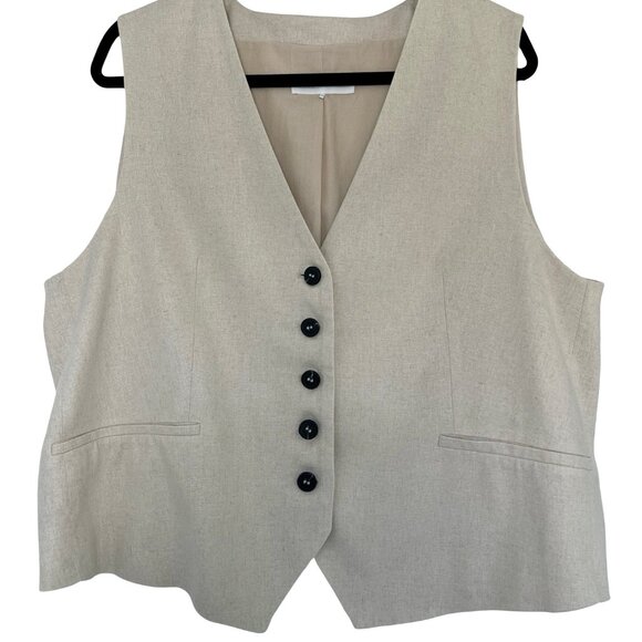 LINEN TAILORED VEST Size XL Beige from Zara Spain. Like NEW - Picture 2 of 10